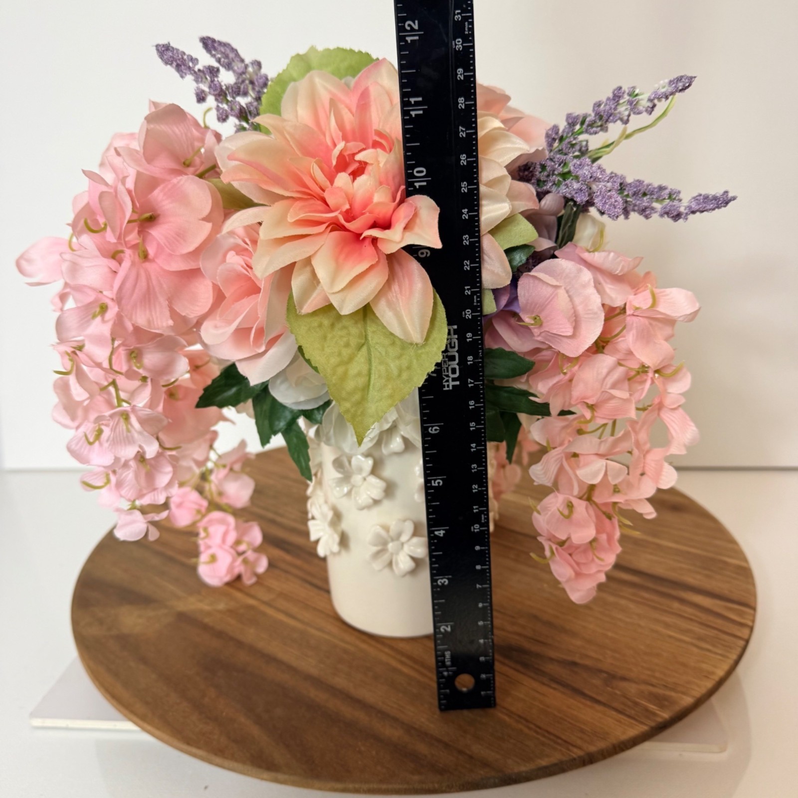 Pink Silk Floral Arrangement White Daisy Ceramic Vase Hydrangea Dahlia Decor