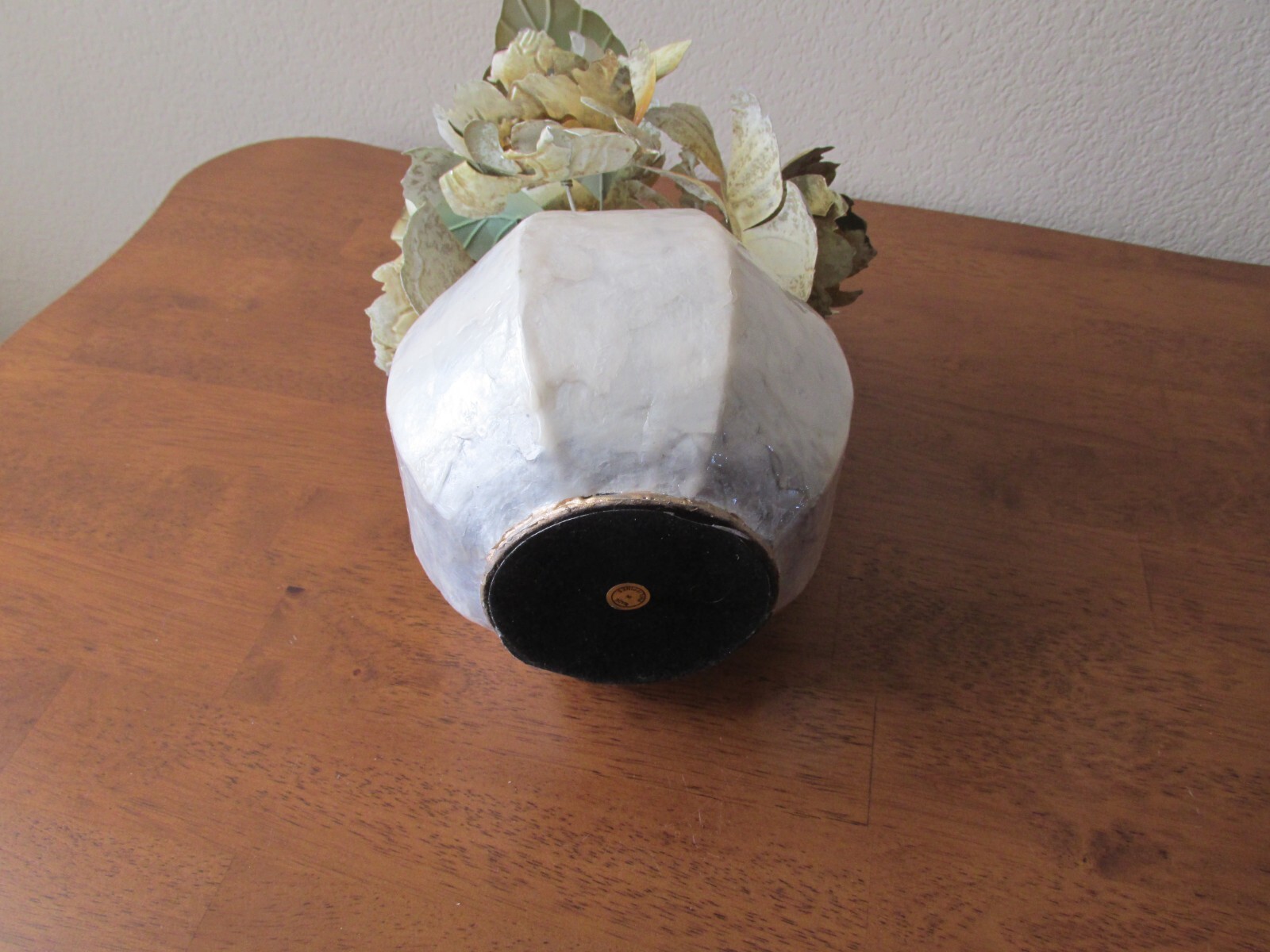 Metal Flower Arrangement 11” Tall Off white, Yellow, green with a meta Vase