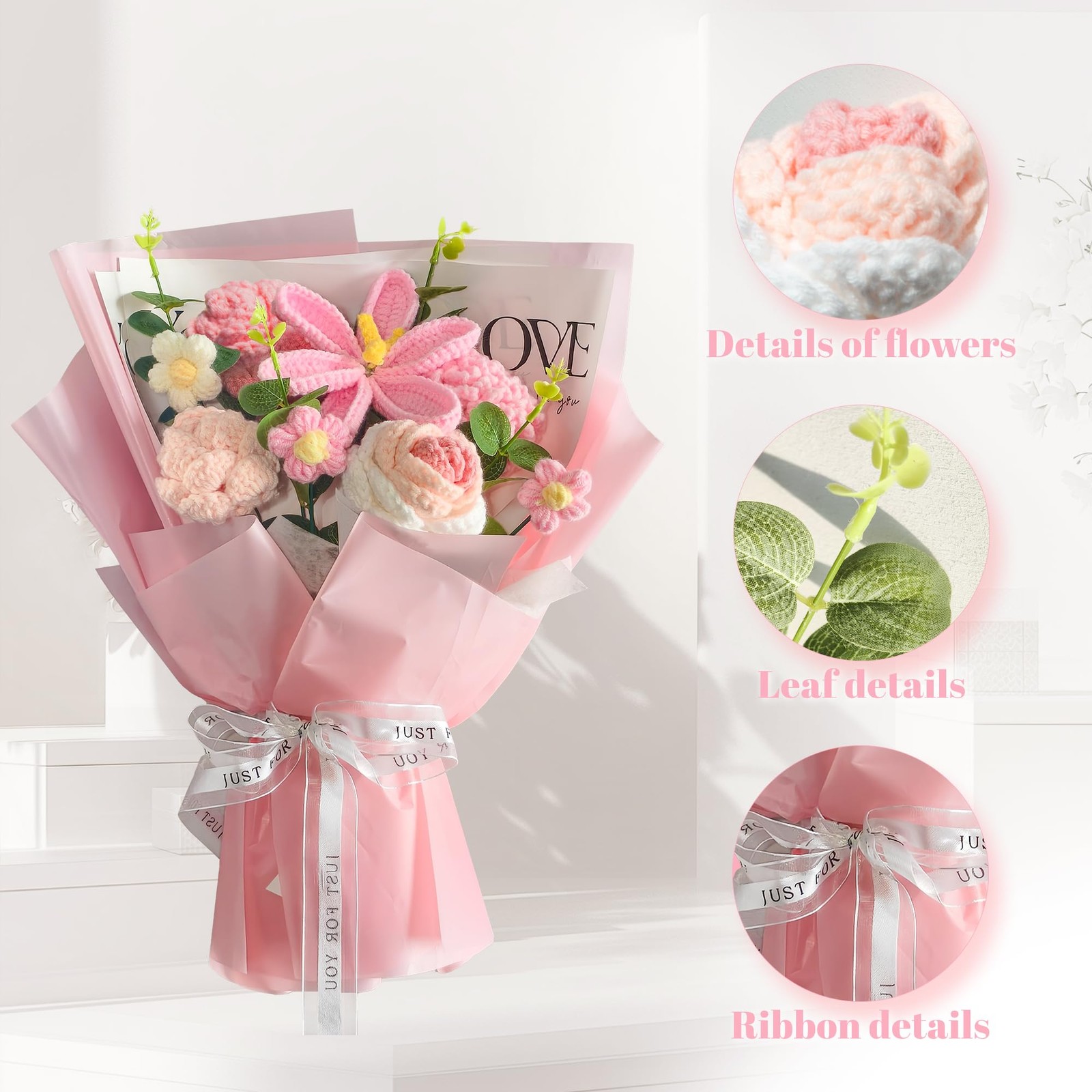 Crochet Flowers Bouquet 8PCS, Handmade Knitted Artificial Crochet Flower Gift…