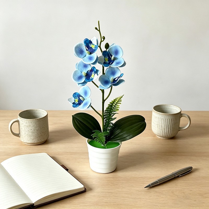 30cm Artificial Orchid Plant with White Purple Dot Orange Blue Rose Red Colors
