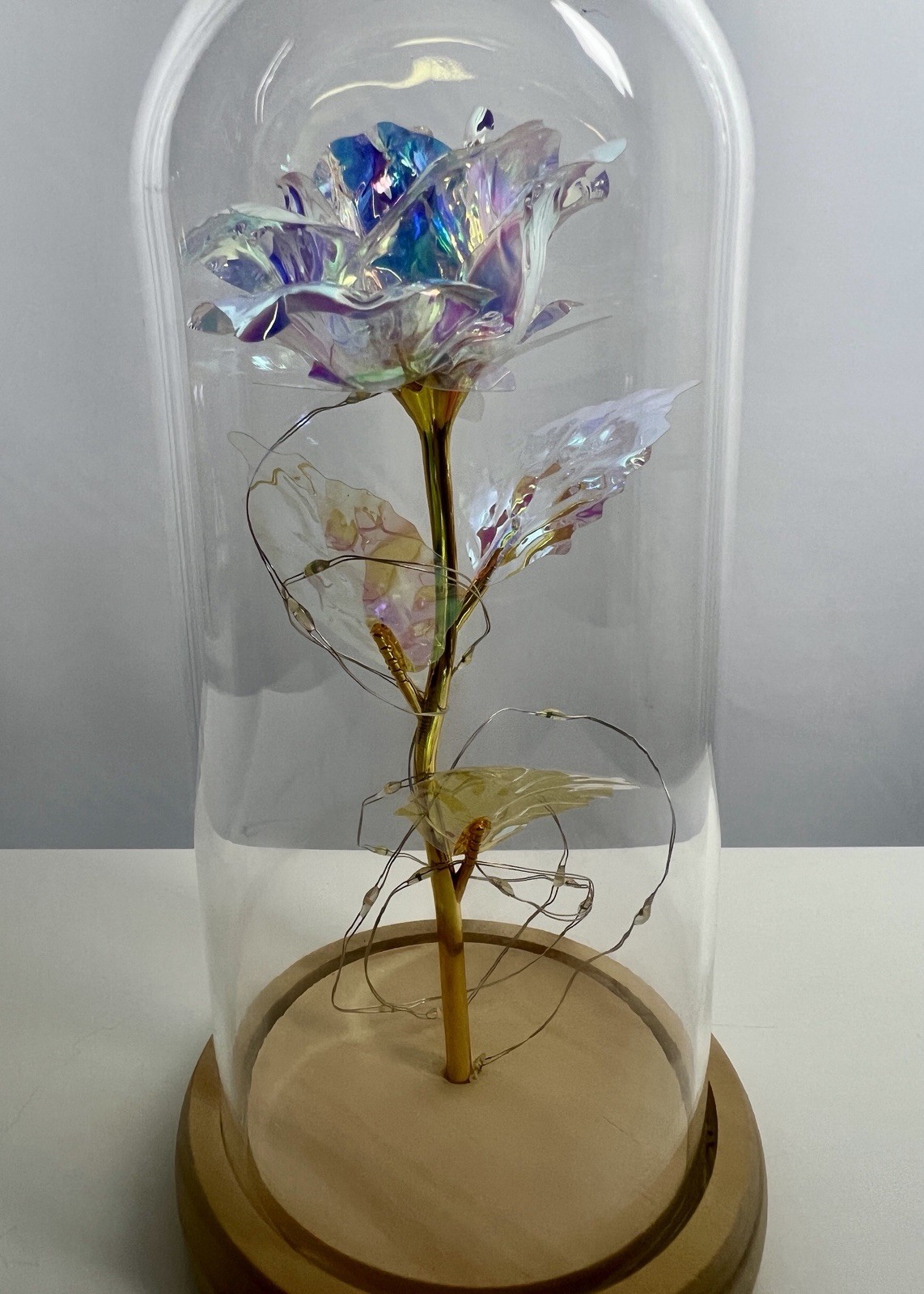 Rose Of Love In Glass Dome /w Led Lighted Rose Wedding Valentine Gifts
