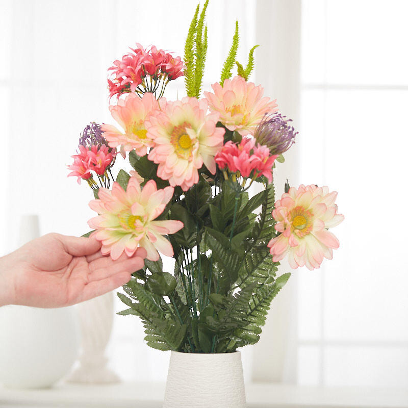 23″ Pink Artificial Gerbera Floral Bush with Greenery