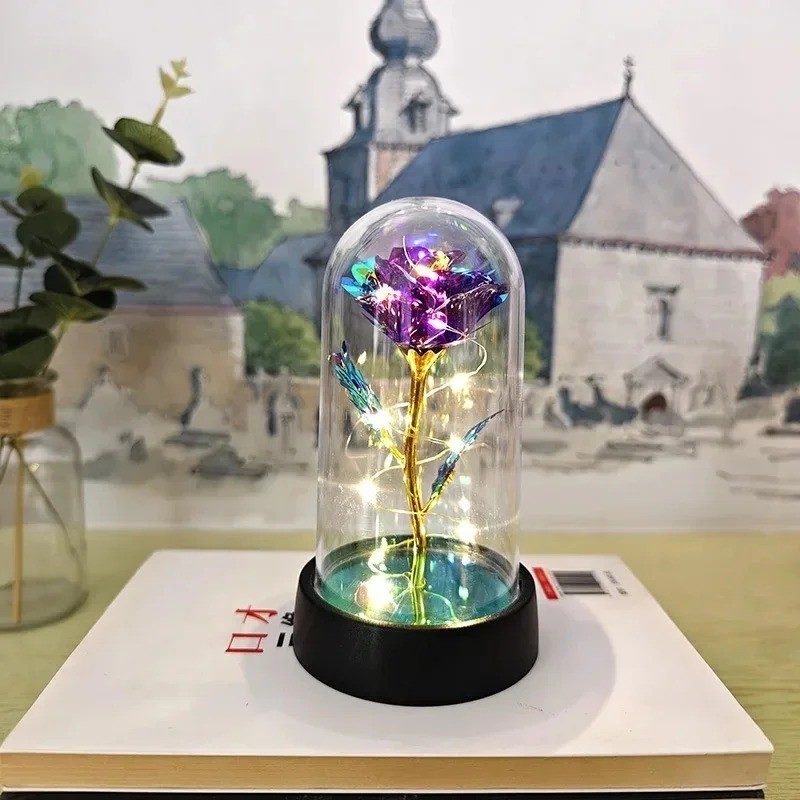 Eternal Forever Galaxy Rose Flower In Glass Dome LED Light Romantic Gift for Her