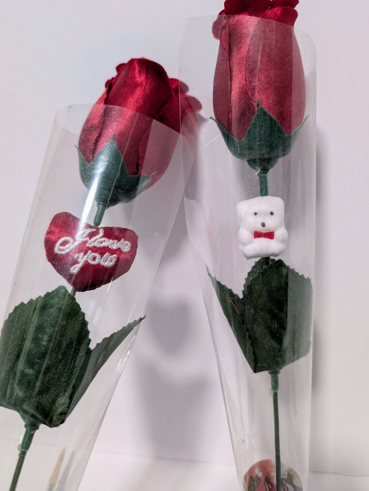 Roses Long Stem Lot of 3 Red Satin and Gold Plastic Stamped 24K Love Valentine’s