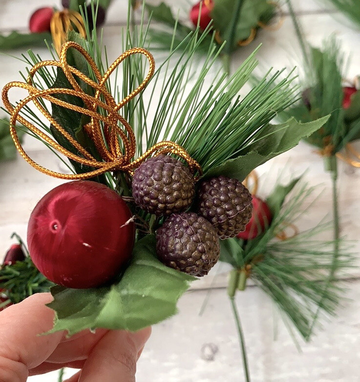 Faux Artificial Flower Plants Stem Picks 12ct Maroon Wine Red Green