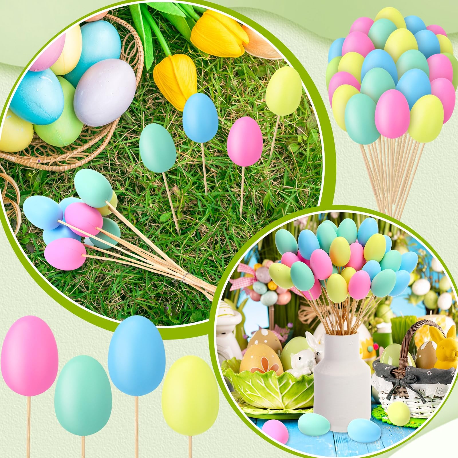 40 Pcs Easter Egg Picks Pastel Foam Floral Sticks Easter Decorations for Home…