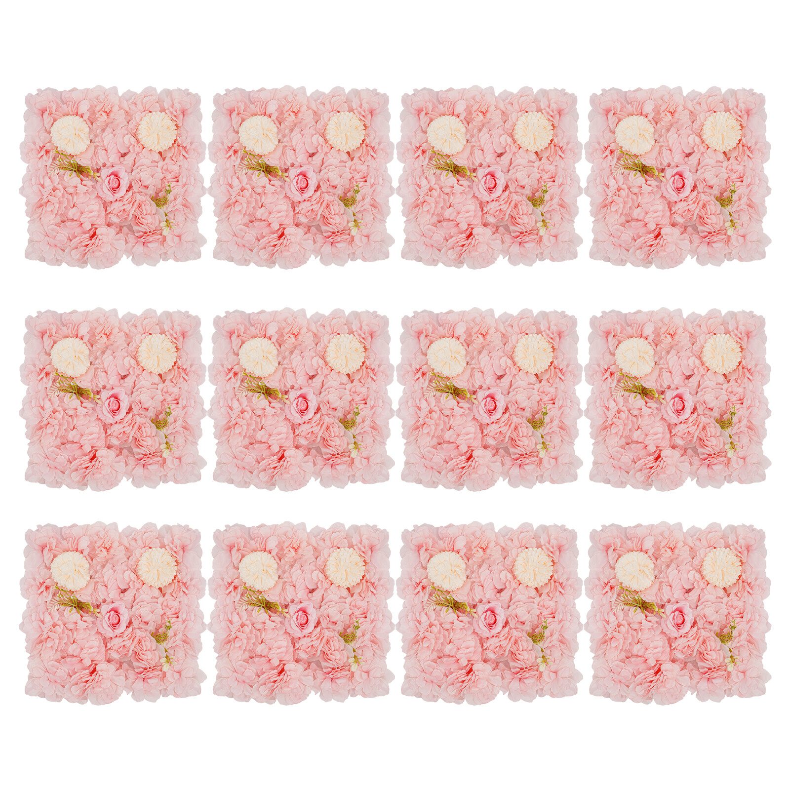 3D Flower Wall Panel-12 Pieces Artificial Flower Wall Background Silk Rose Mat