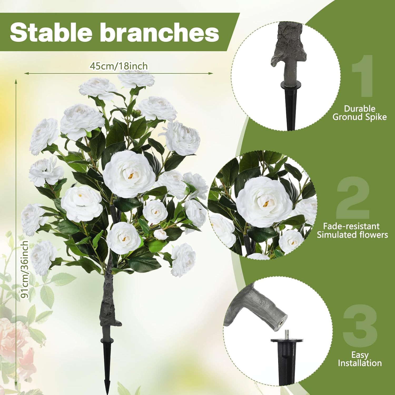 3FT Faux Camellia Plants – 2 Pack UV Resistant Indoor/Outdoor Decor
