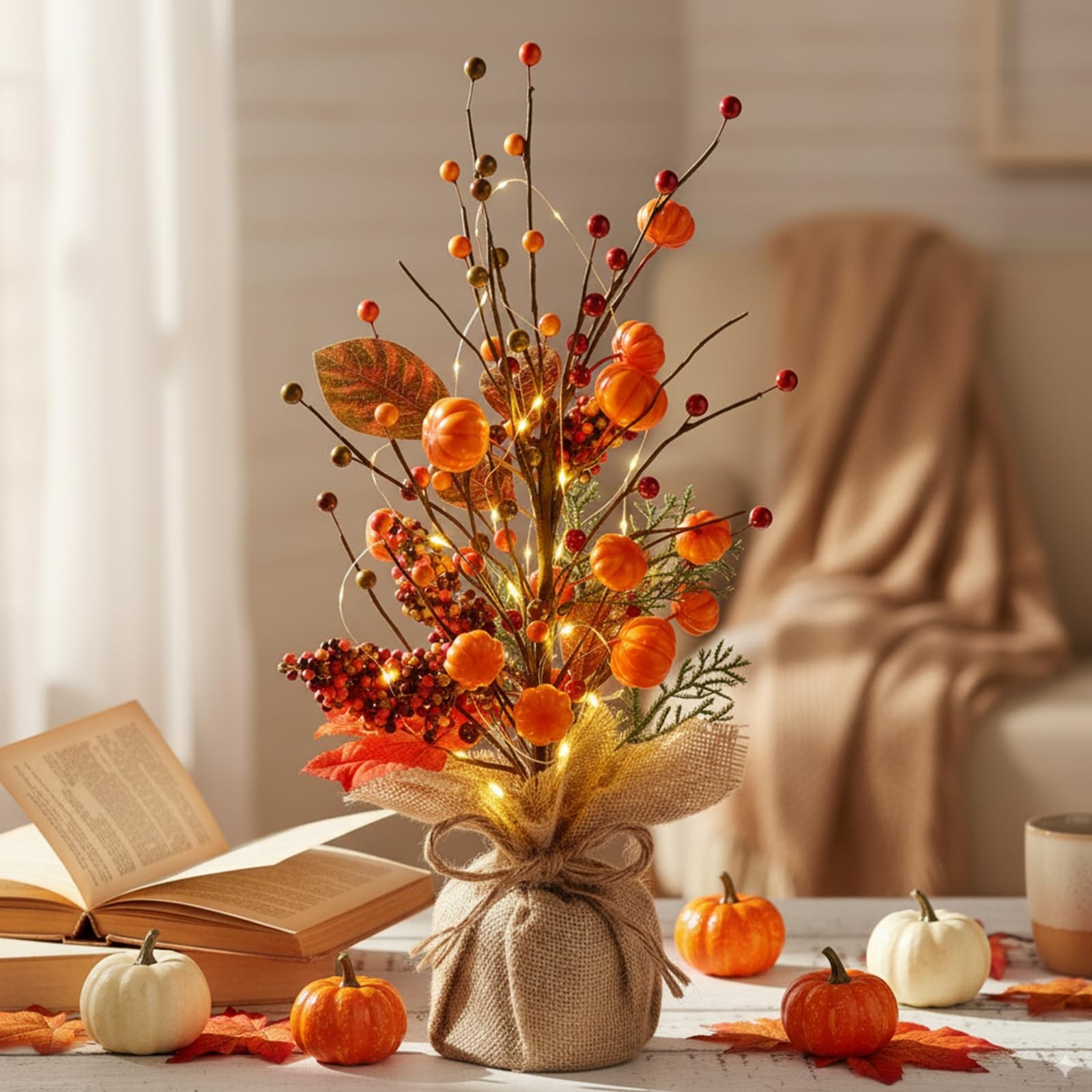 Fall Thanksgiving Centerpieces for Tables Decorations 16 Inch Lighted Fall Tr…