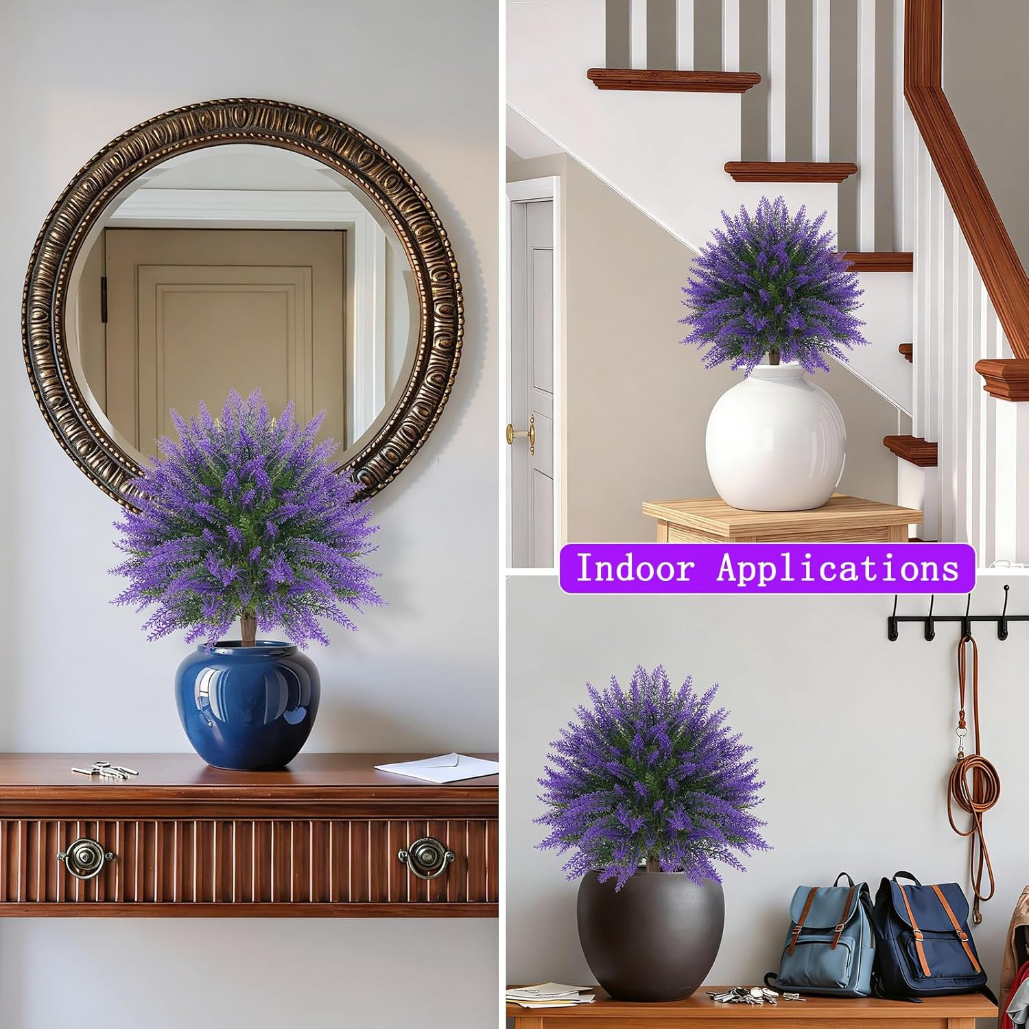24″ UV Resistant Faux Lavender Topiary Bushes – Set of 2 for Indoor/Outdoor Deco
