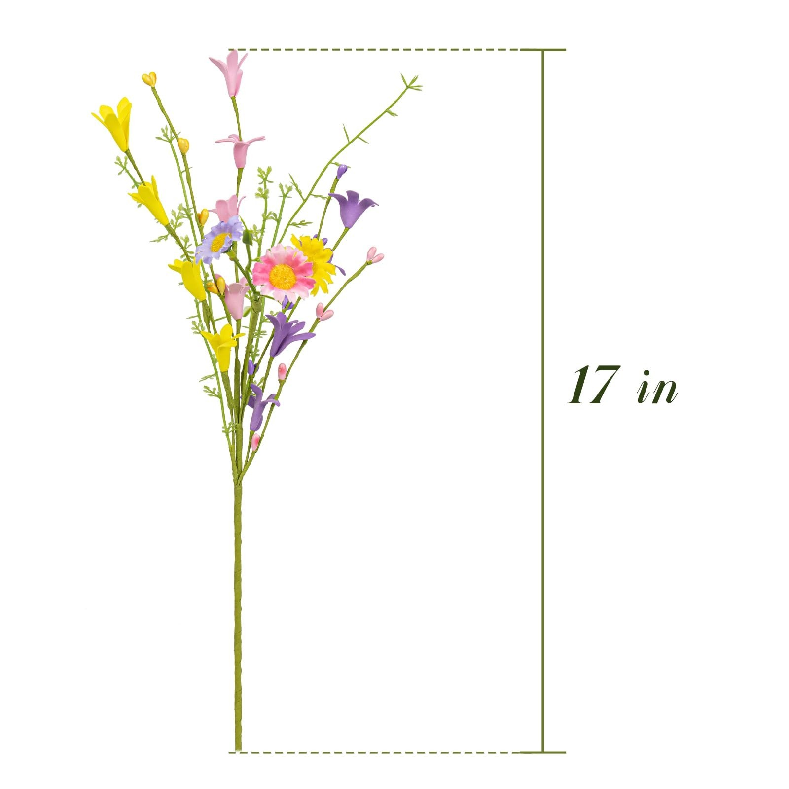 18 Pack Artificial Spring Flowers – 17” Forsythia Stems with Berries for Home De