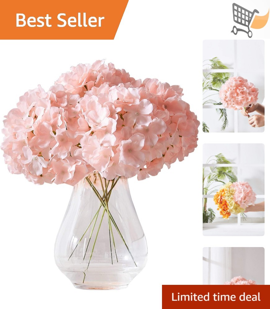 Artificial Hydrangea Flowers Blush Heads 10 Fake Silk Flowers for Wedding Decor