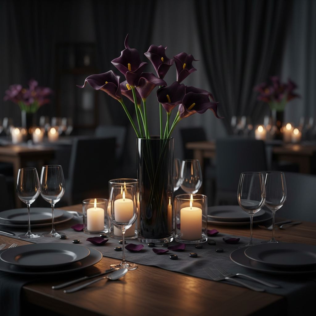 Eggplant Faux Calla Lily Stems 15 Inch Wedding Artificial Flowers Moody Event De
