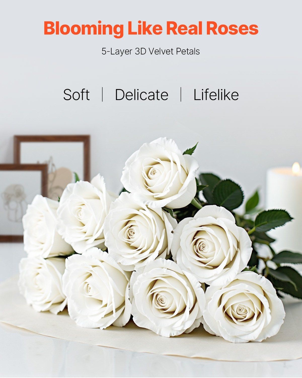60 White Lifelike Roses 20in Tall 5-Layer Petals Faux Foam Anti-Yellowing