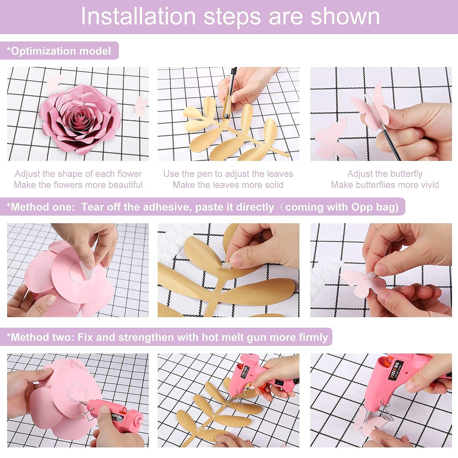 Purple Roses Paper Flowers Decorations for Wall, Giant Floral Wall Decor for …