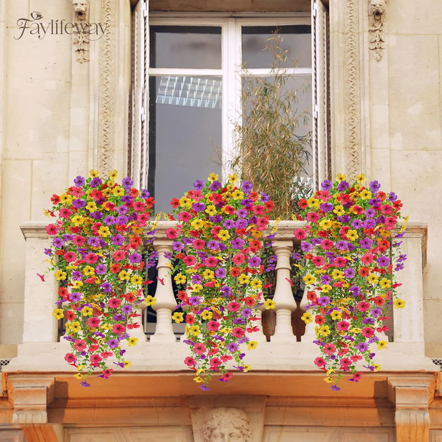 Artificial Hanging Flowers for Outdoors, 4PCS UV Resistant Artificial Outdoor Fl