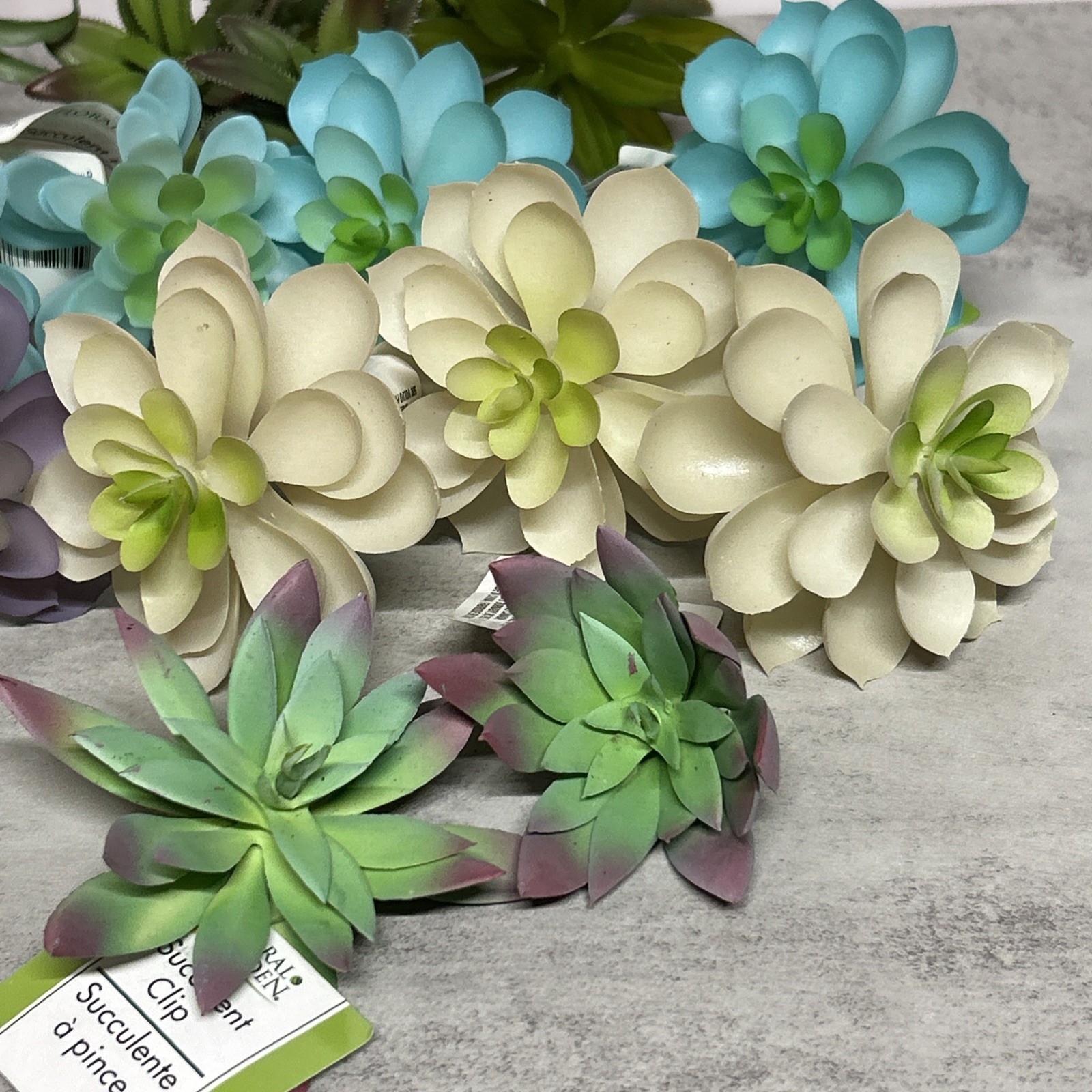 Succulent Picks Artificial Assorted Lot Of 16 Aloe Fern Flowers Blue Purple