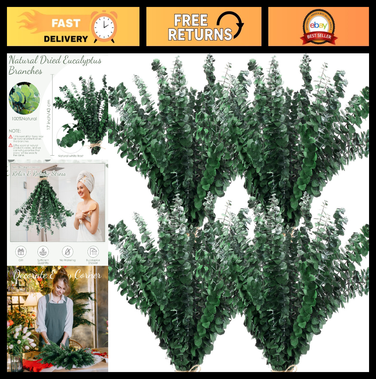100 Pcs Large Dried Eucalyptus Stems 17″ Natural Greenery for Wedding Decor, DIY