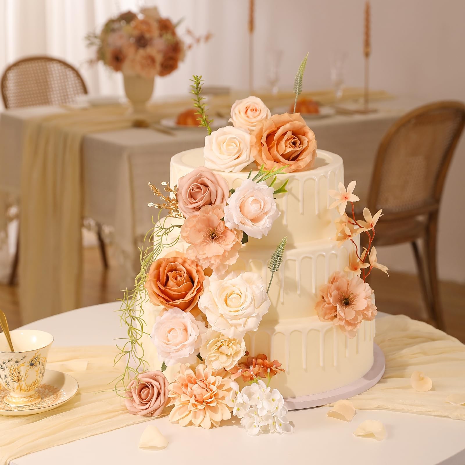 Artificial Flowers Rose Flowers Dahlia with Stems for DIY Wedding Bridal Bouq…