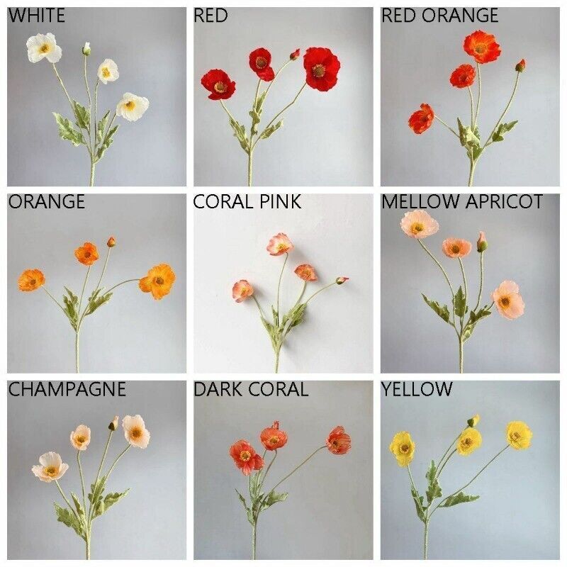 Artificial Poppies Flower Gorgeous Silk Papaver Rhoeas Flocking Stem Home Decors