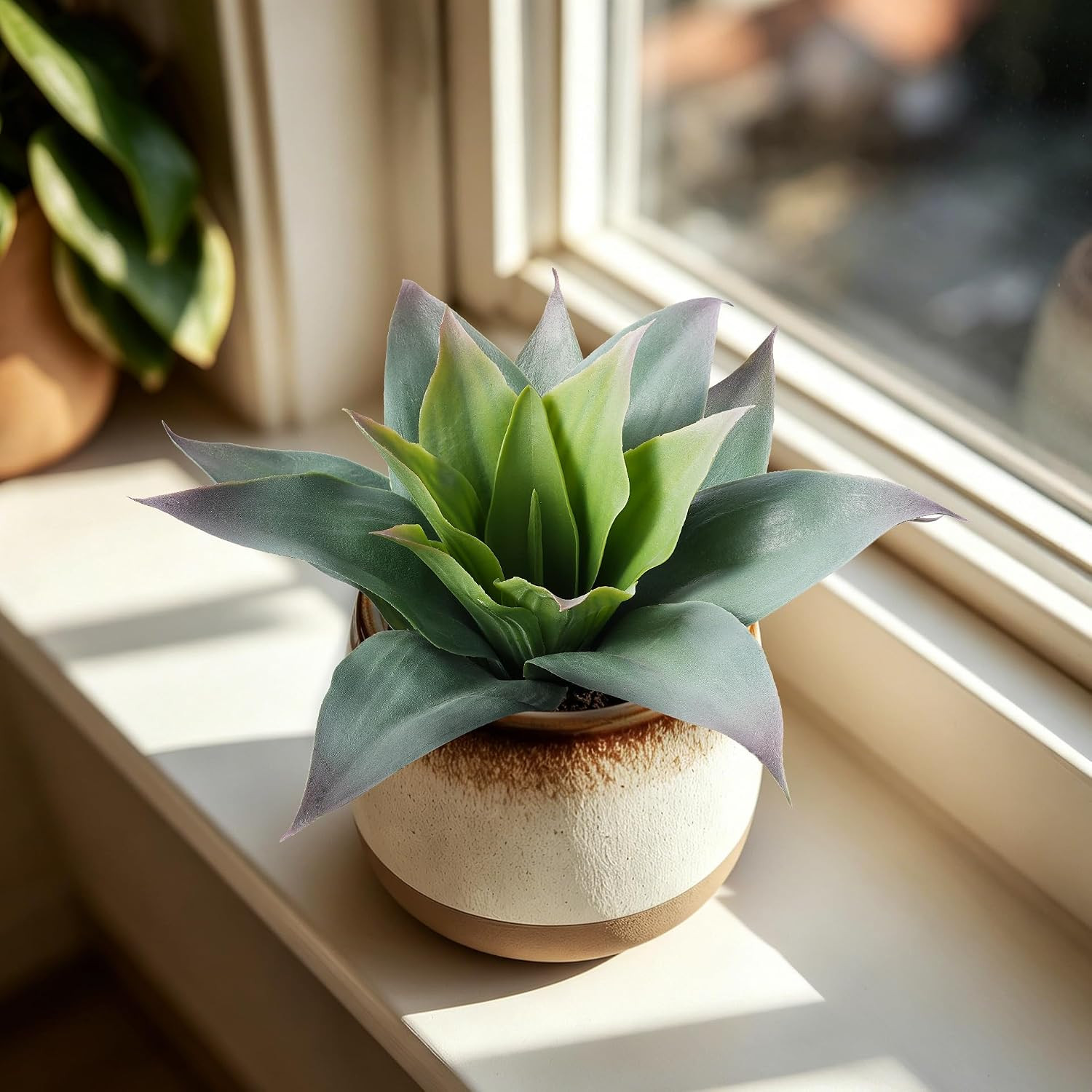 Artificial Agave Plant Outdoor Realistic Fake Succulent 2PC Green | 10 Inch Tall