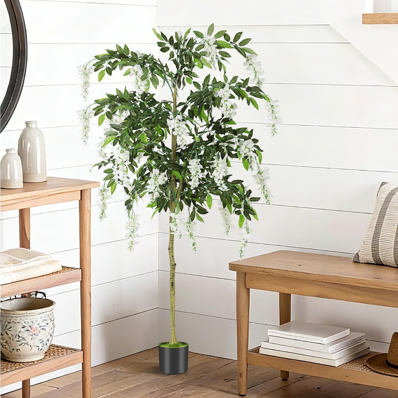 6FT Ficus Tree Artificial Indoor Tall Faux Wisteria Tree in Nursery Pot Fake …