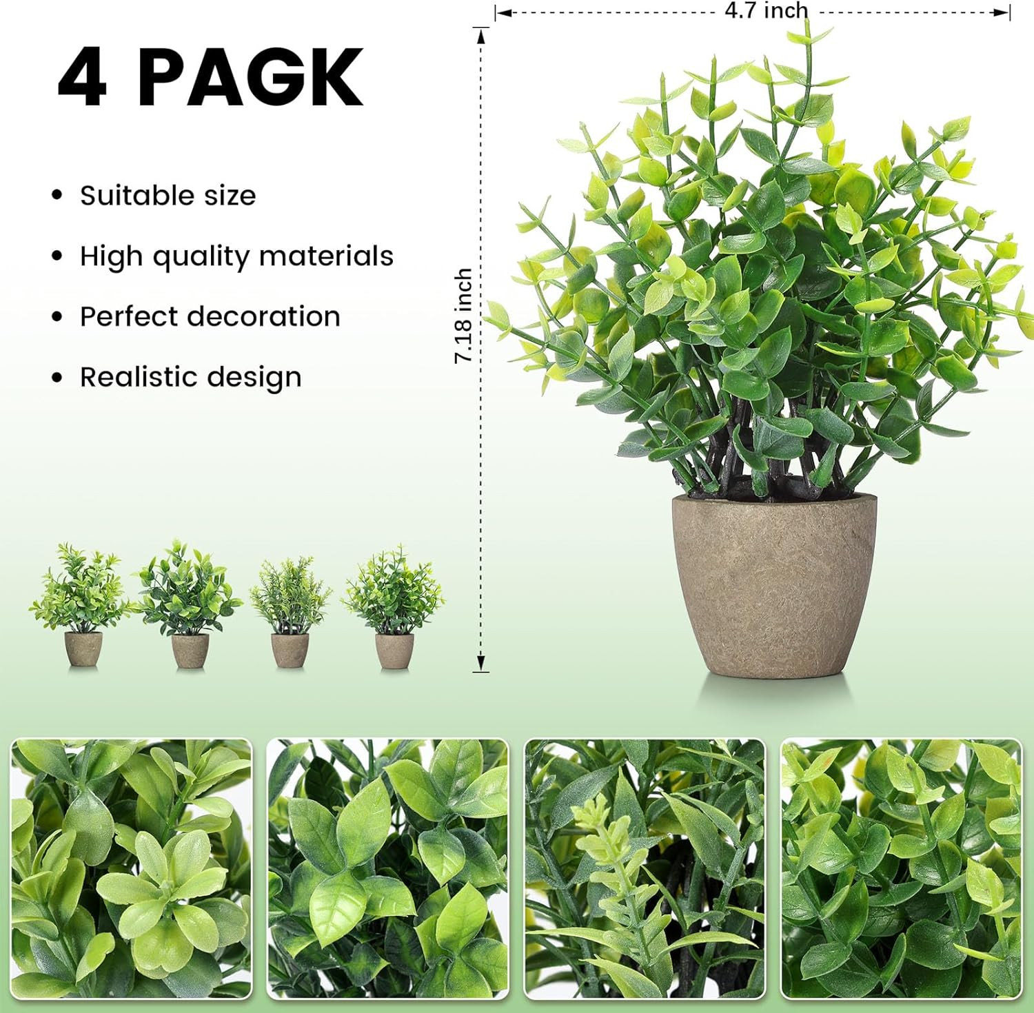 4 Pack Fake Plants Ceramic Mini Artificial Greenery Potted Plants | Applicable t
