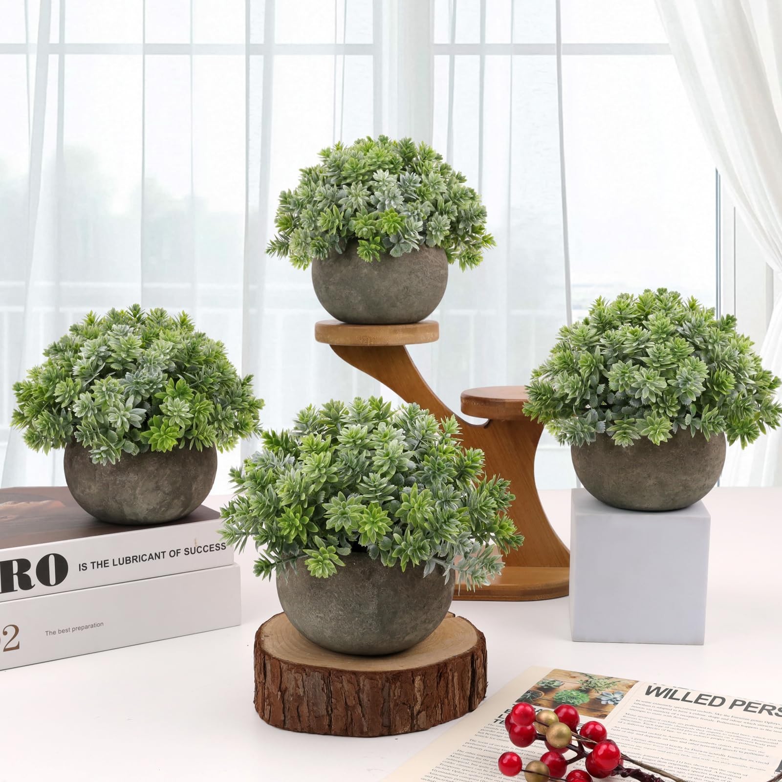 2 PCS Small Artificial Potted Fake Topiary Plants Ornament For Home Bedroom