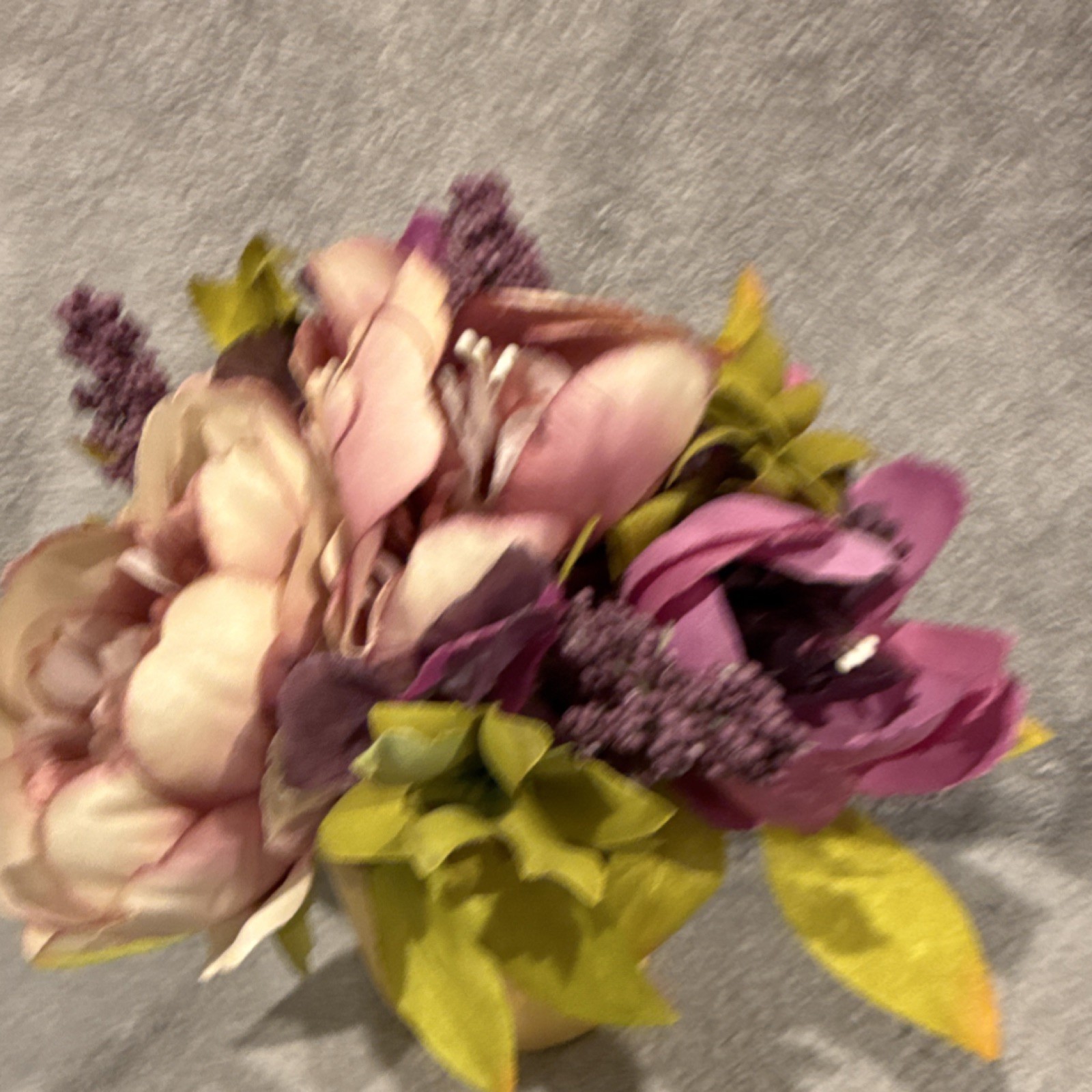 Artificial Peony Floral Arrangement in Vase – Pink Purple Green Centerpiece
