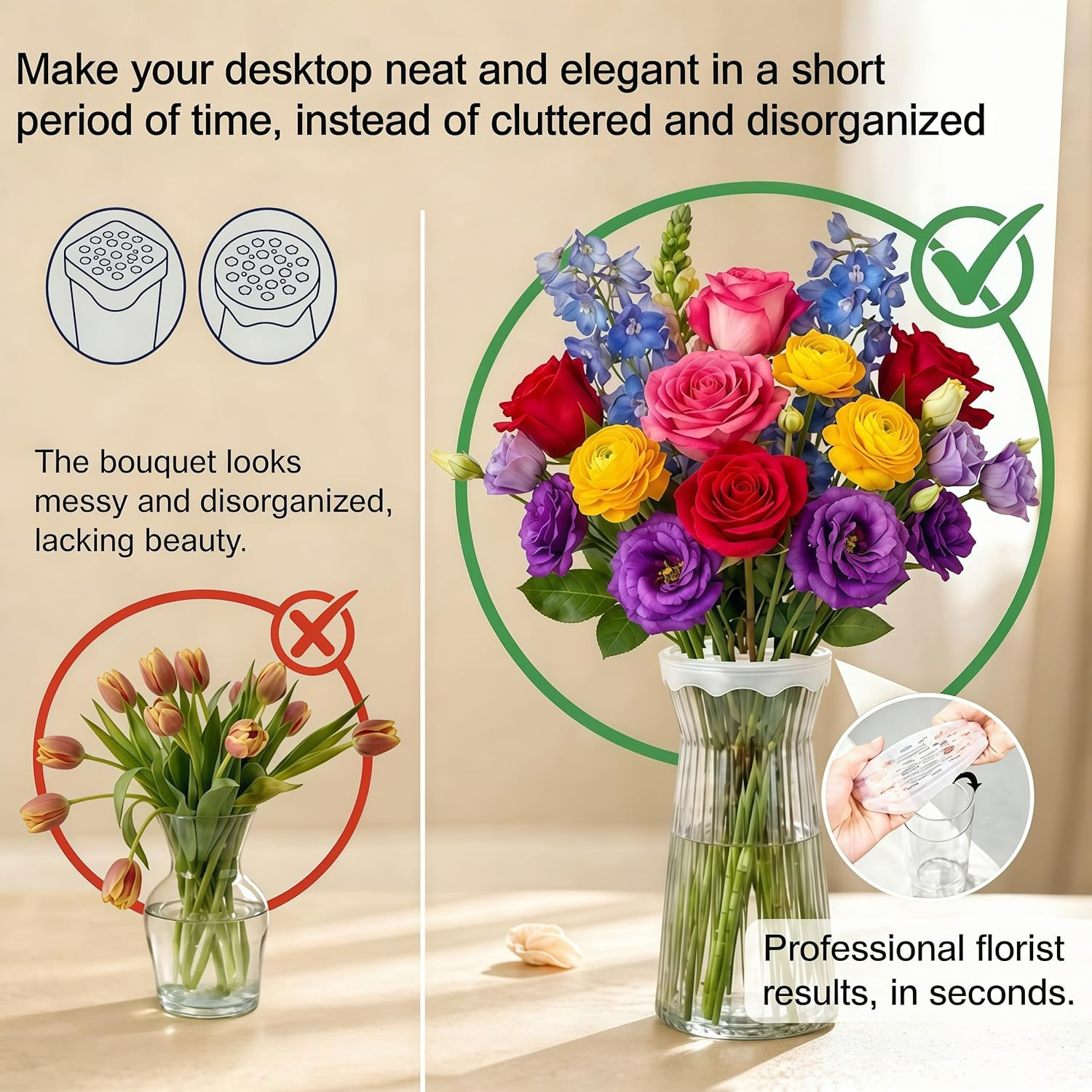 Silicone Blossom Grid Flower Arranger, Flexible Blossom Grid Floral Stem Holder
