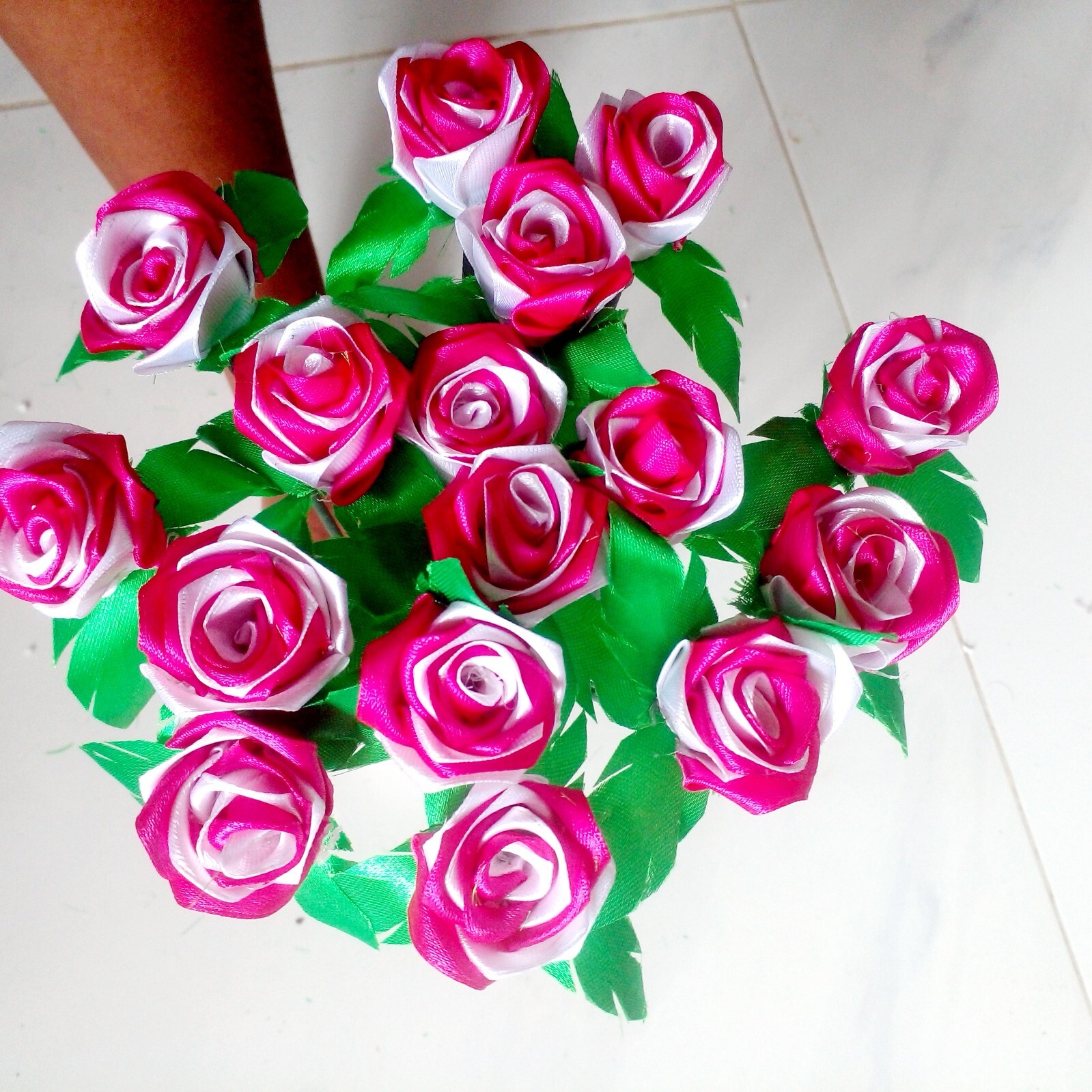 RIBBON ROSE FLOWERS Satin Lot Multicolour DIY Craft Handmade Artificial 5pcs Sti