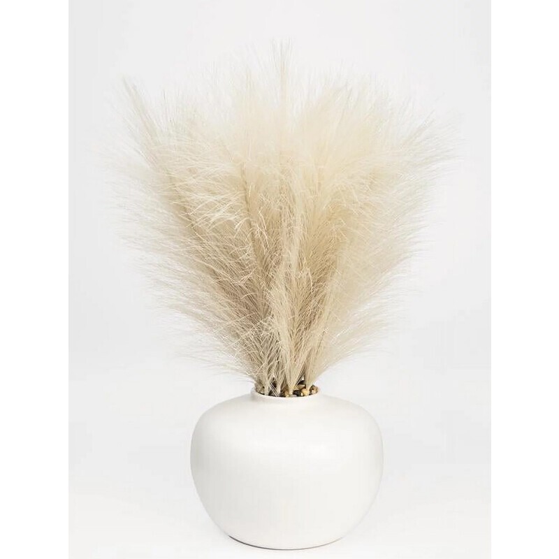 14″ Artificial Pampas in White Rounded Ceramic Vase Indoor Lifelike Touch Decor
