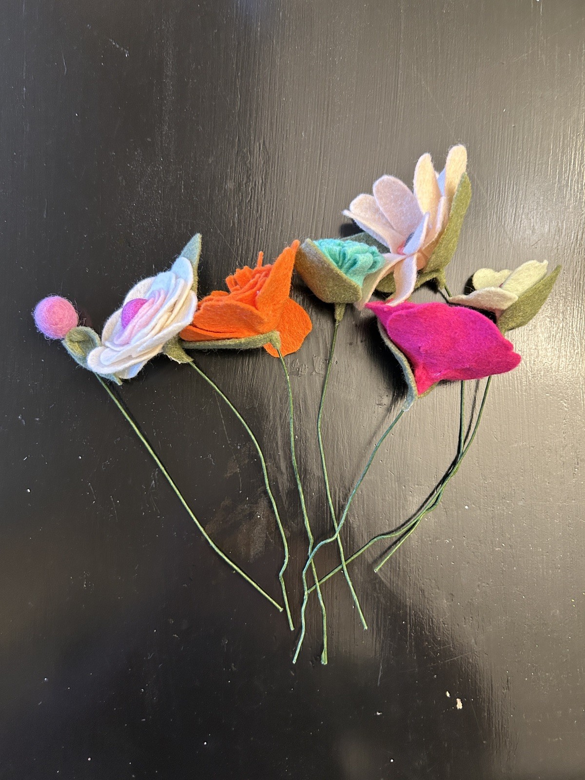 Beautiful Hand Cut Wool Blend Felt Flower Bouquet Spring Bright Colors