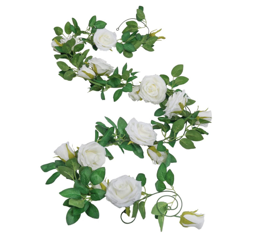 2PC 7.5 Ft Fake Rose Vine Flowers Plants Artificial Hanging Ivy Home Hotel Party