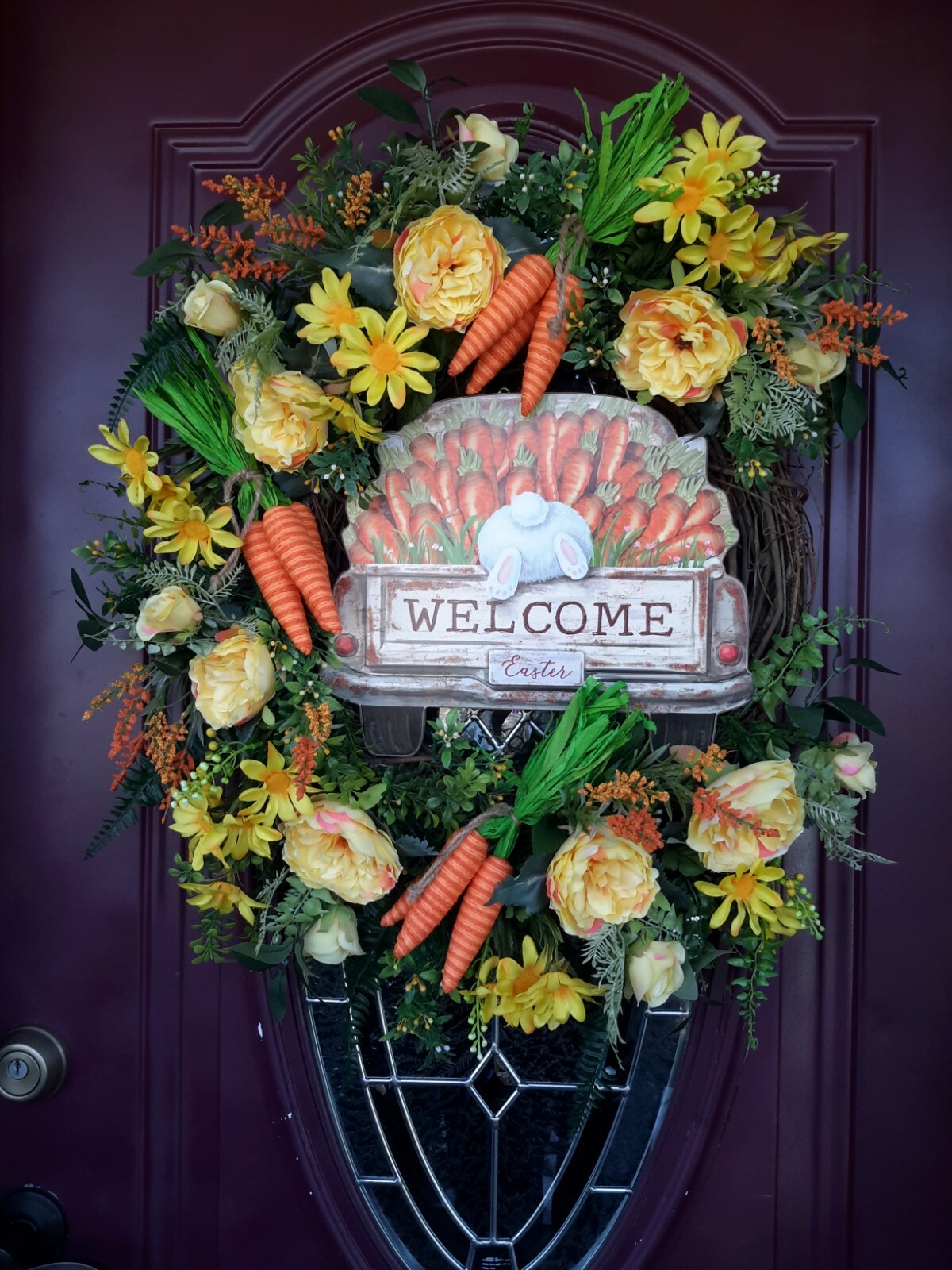 Flower Door Wreath Spring Summer Carrot Vegetable Garden Decor Easter Bunny