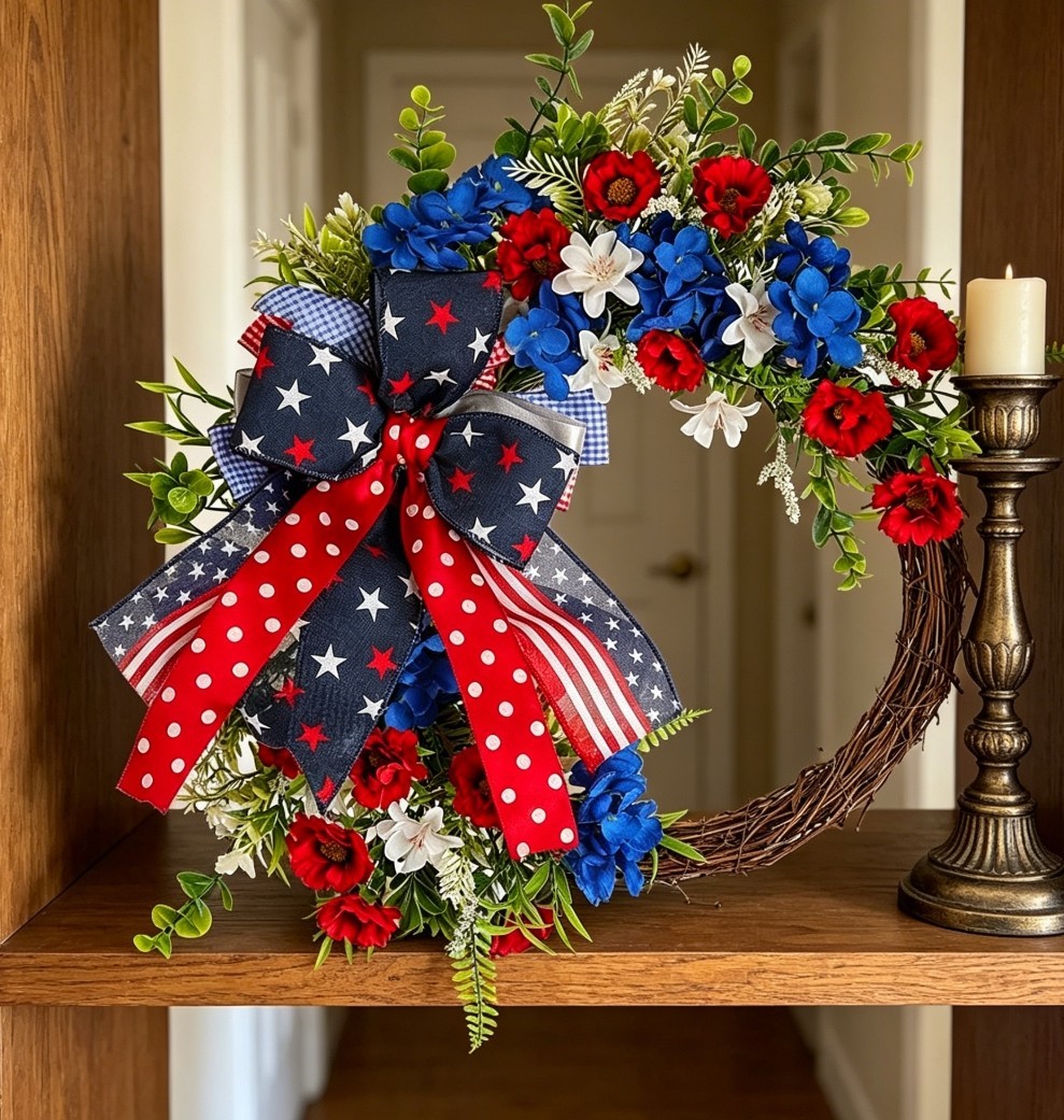 Minimalist Plastic Wreath for Independence Day Decor Hanging on Door or Wall