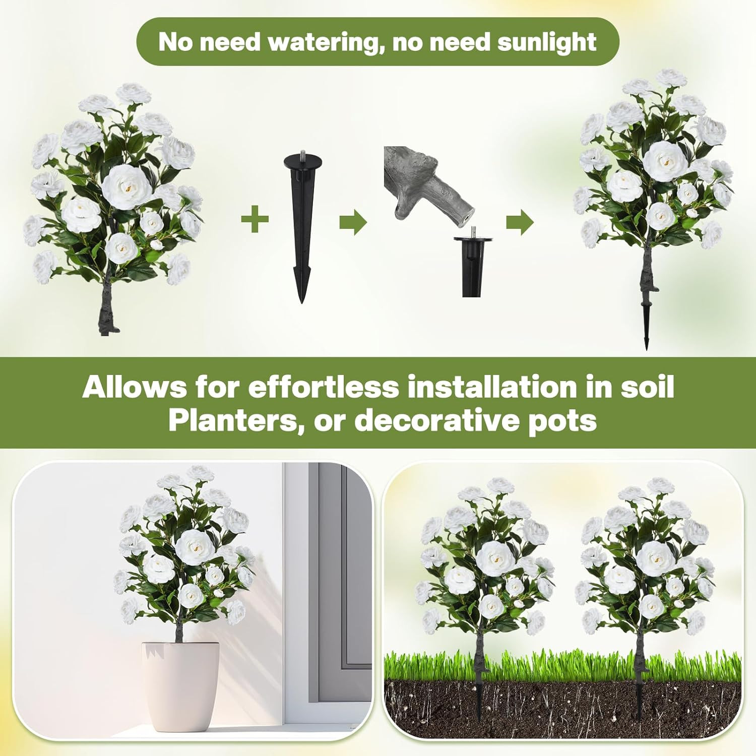3FT Faux Camellia Plants – 2 Pack UV Resistant Indoor/Outdoor Decor