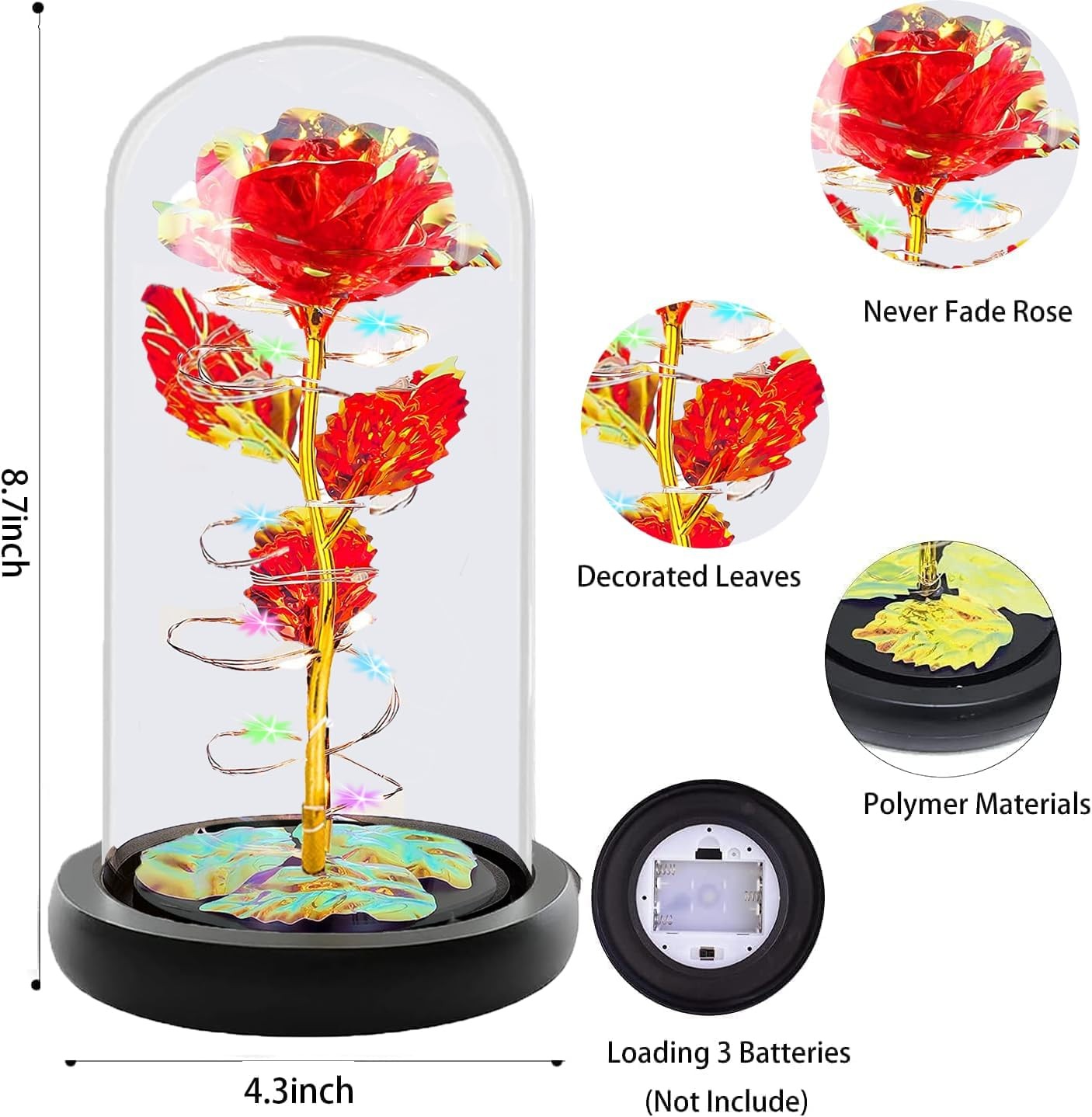 Eternal Forever Galaxy Rose Flower In Glass Dome LED Light Romantic Gift for Her