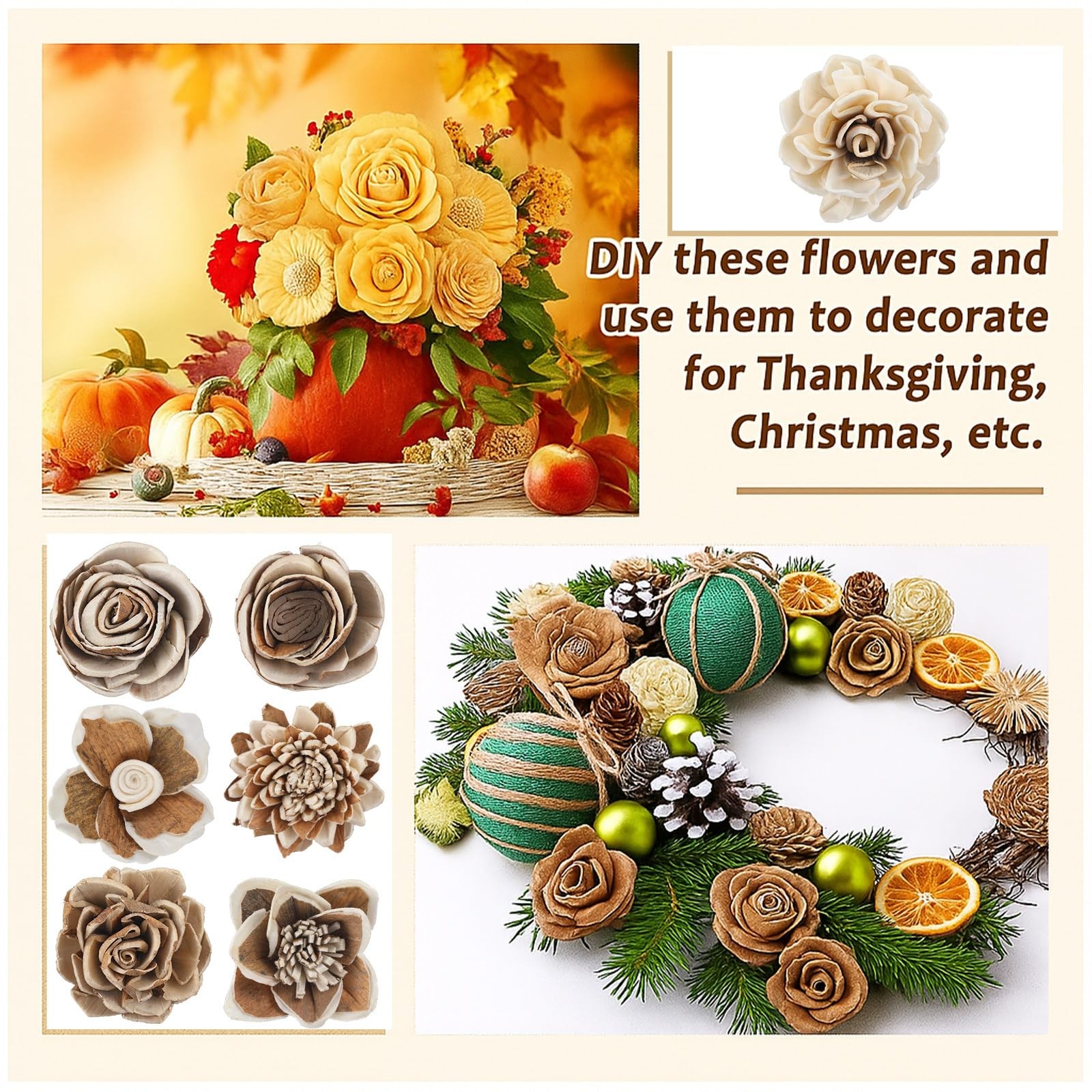 Dark Brown Retro DIY Sola Wood Flowers 50 PCS Assortment 1.381.77 Inch Bulk