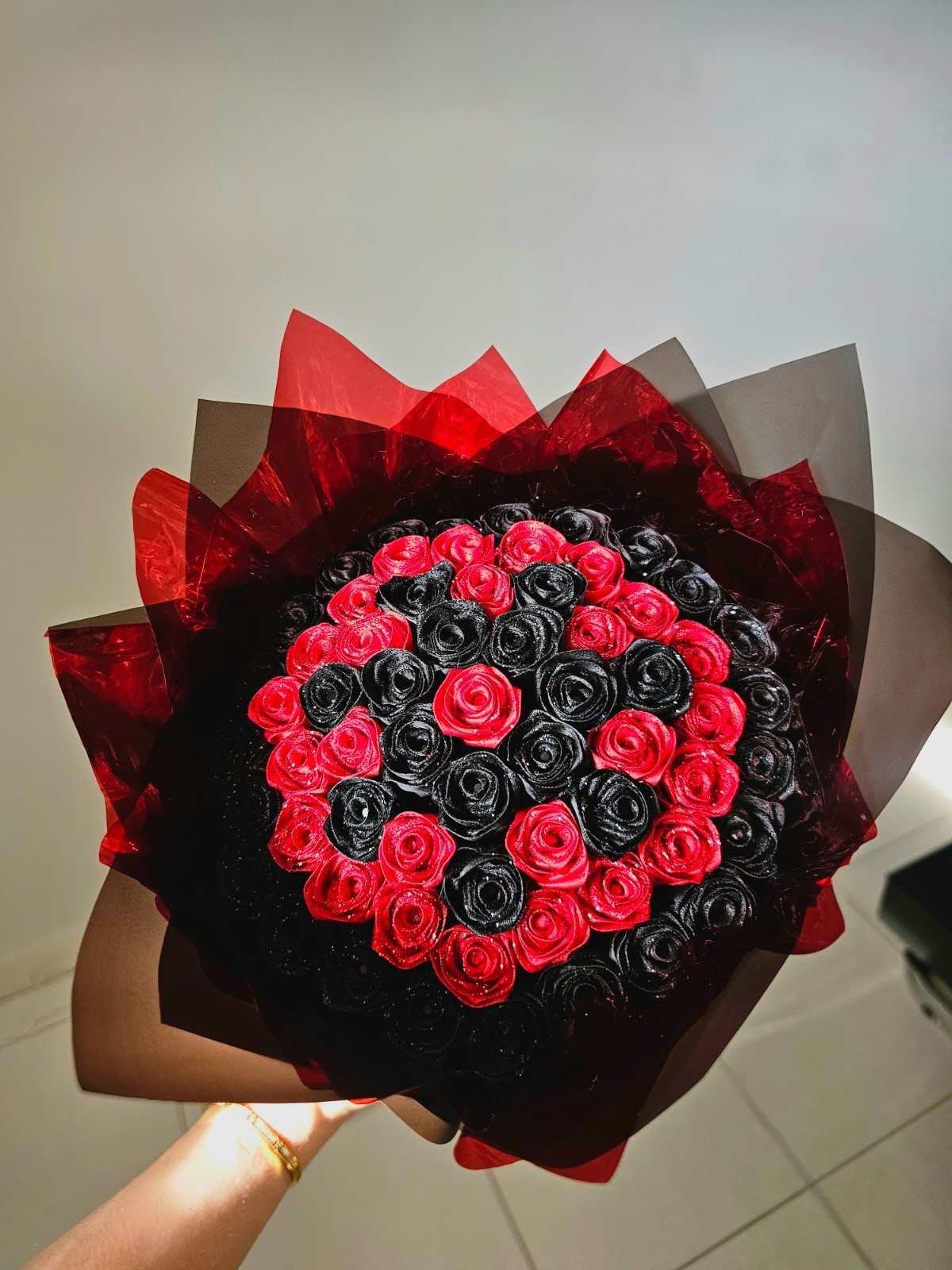 64 Red & Black Glitter Roses Bouquet