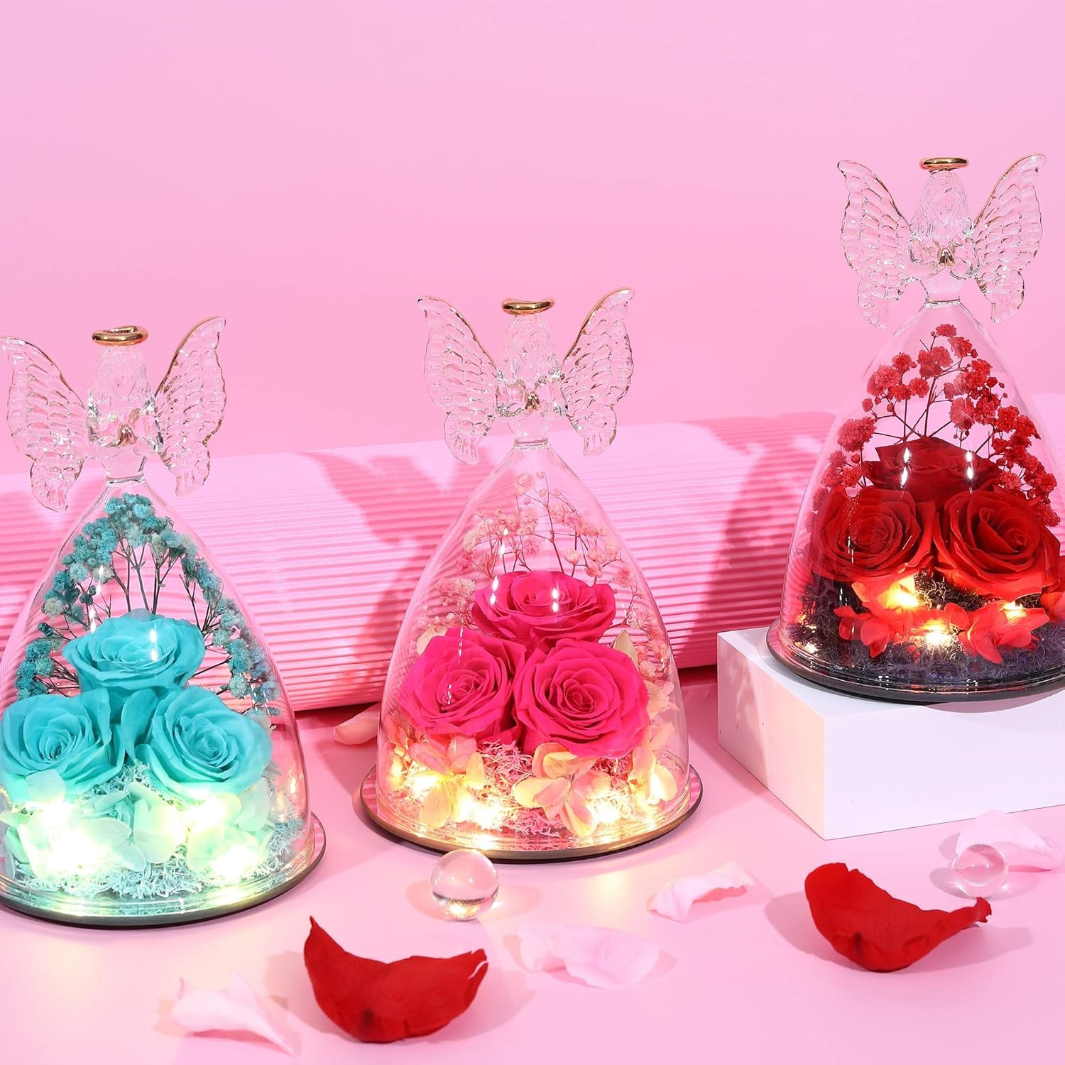 Mothers Day Mom Gifts for Women Preserved Flowers in Glass Angel Forever Flowers
