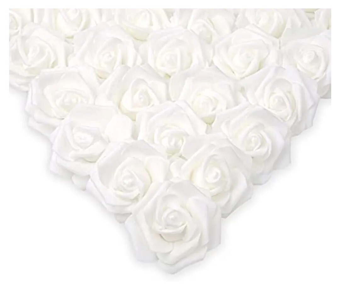 IPOPU 100 Pcs Artificial Rose Flower Heads Real Looking WhiteFoam Fake Roses B23