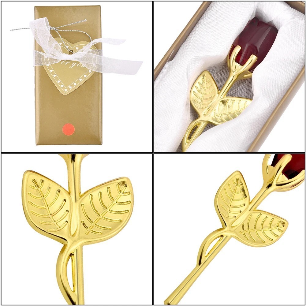 Eternal Red Rose Glass Flower, Gold Stem w/ Box -Anniversary, Valentine’s Gift