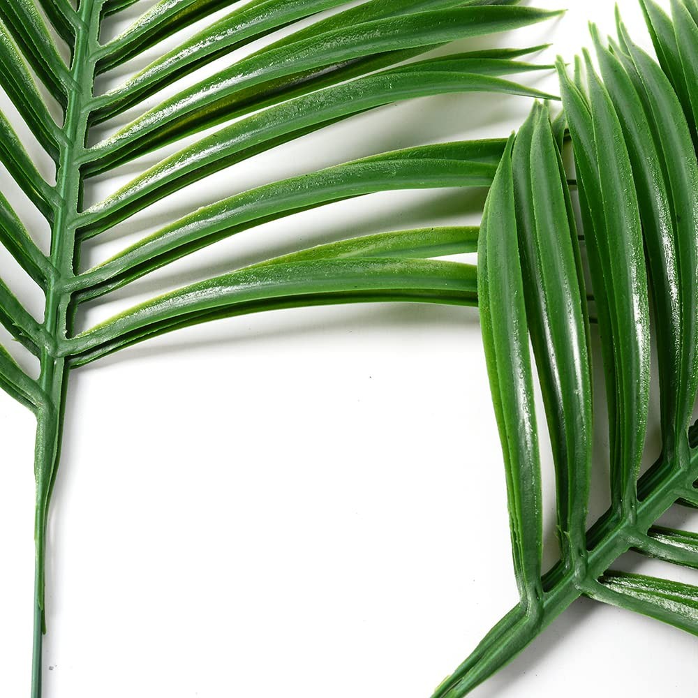 12pcs Artificial Palm Leaves Tropical Plants Faux Fake Palm Fronds Plant (Green)