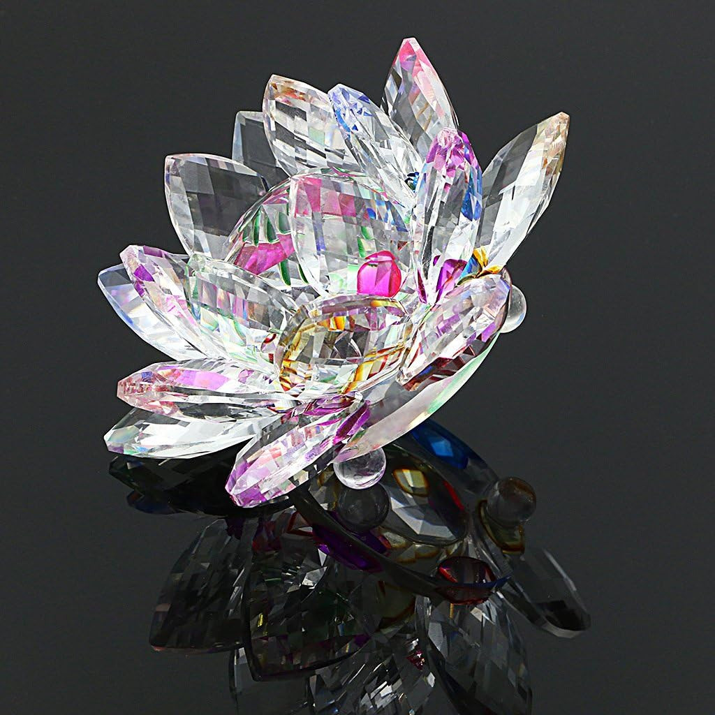 Sparkle Crystal Lotus Flower Hue Reflection Feng Shui Home Decor with Gift Box (