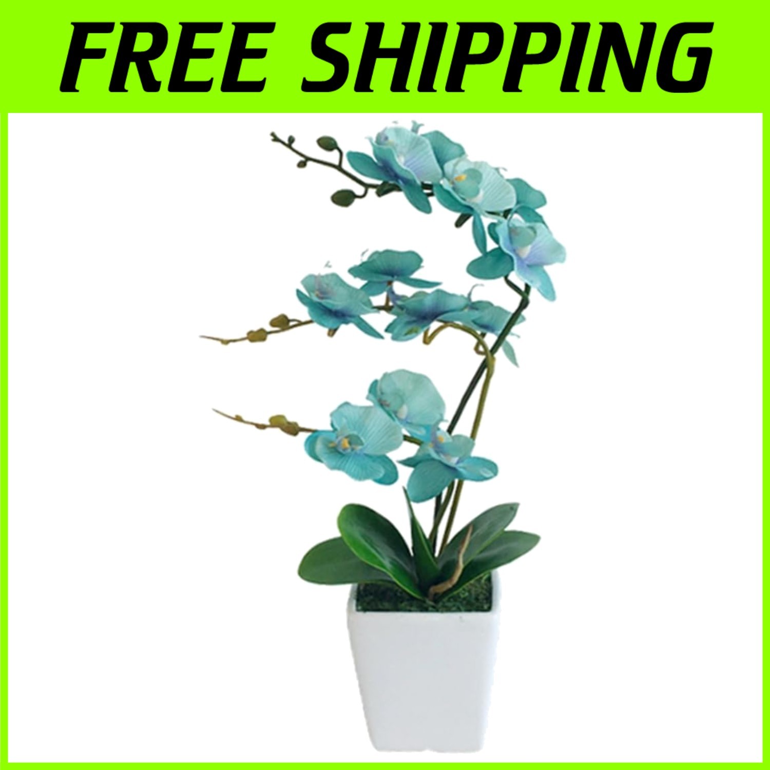 Realistic 15″ Fake Orchid Plant in Ceramic Pot – Golden Blue=