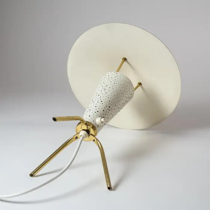 Mid-Century Modern Tripod Table Lamp – Perforated Metal Cone & Yellow UF
