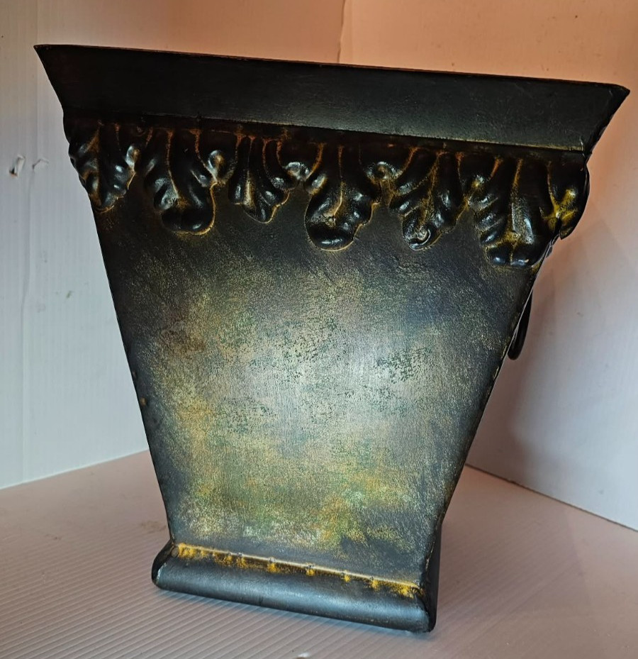 Metal cachepot square pot cover with Rooster Design 12″