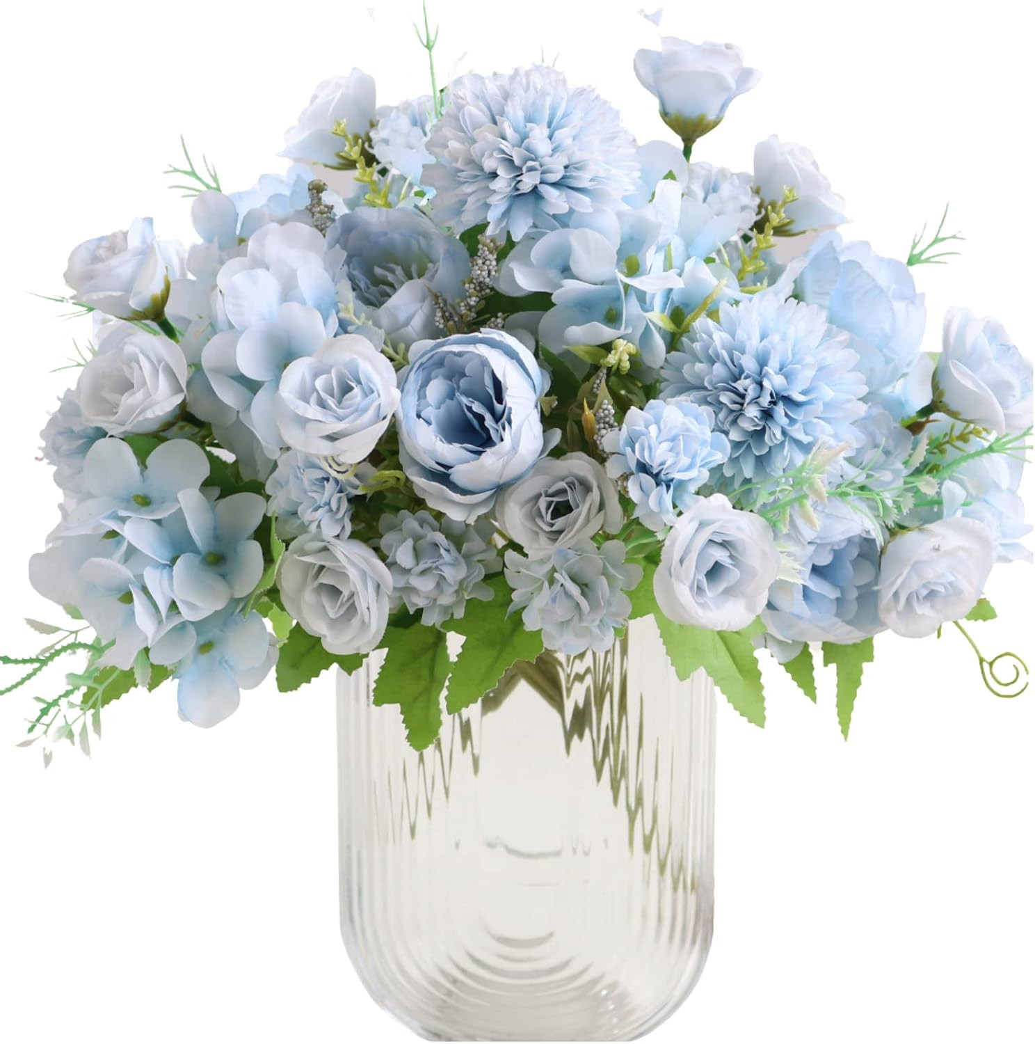 Artificial Flowers, 2Pcs Blue Fake Peony Silk Peonies Faux Flowers Arrangemen…