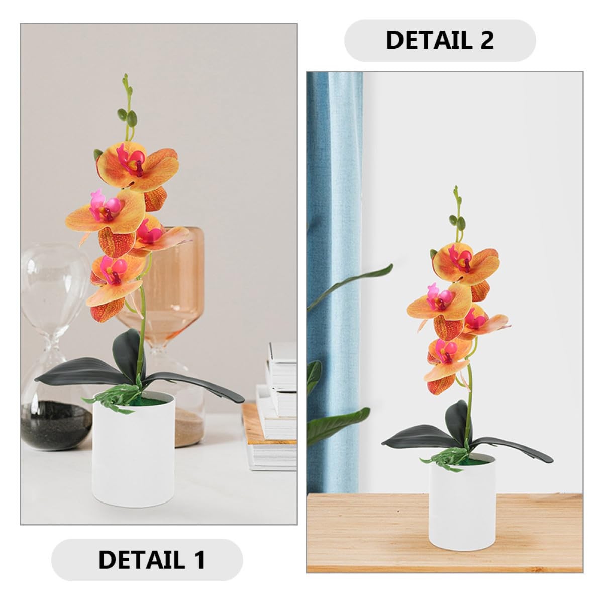 2Pcs Artificial Potted Orchid Bonsai Fake Orchid Plant Model Orange Color Fau…